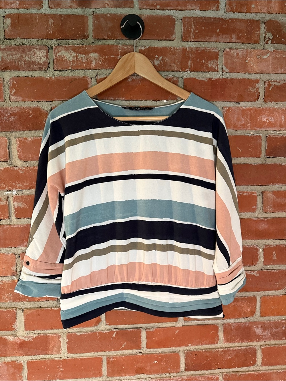 Zara Striped Boatneck Blouse in Pink, Blue & White